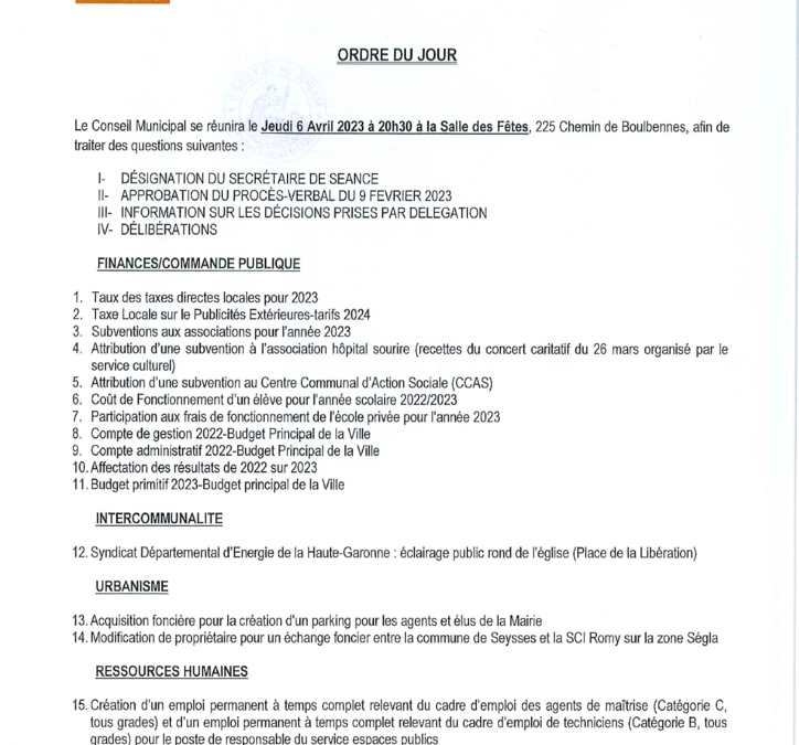 Ordre Du Jour Conseil Municipal Ville De Seysses